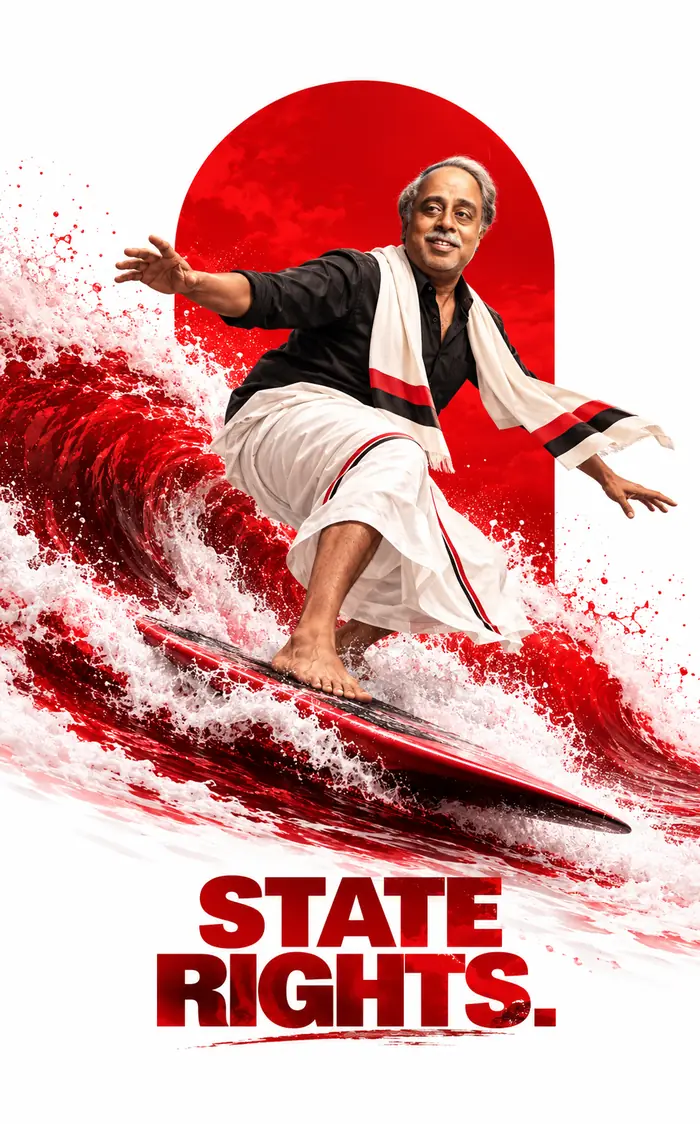 State Rights poster: surfing a red wave