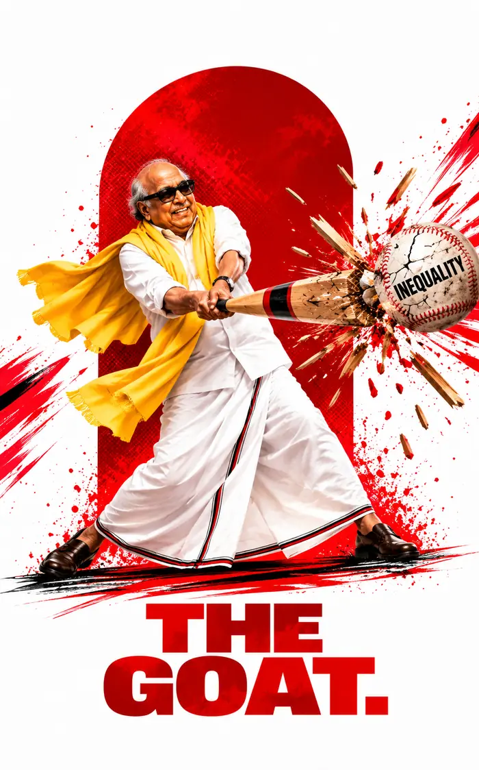 The GOAT poster: a bat smashing a ball labelled Inequality